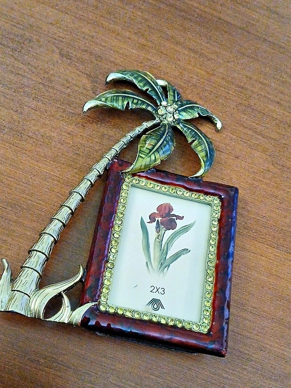 Ashleigh Manor Enameled Pewter Tropical Palm Tree Rhinestone Picture Frame 2x3